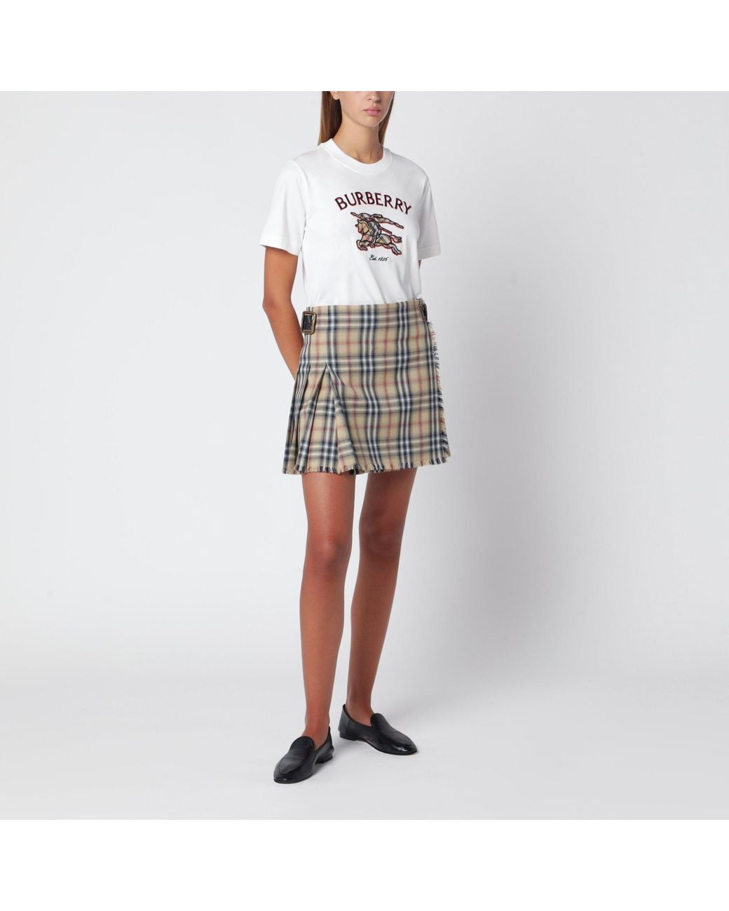 Burberry White Cotton Crew-Neck T-Shirt With Knight Check