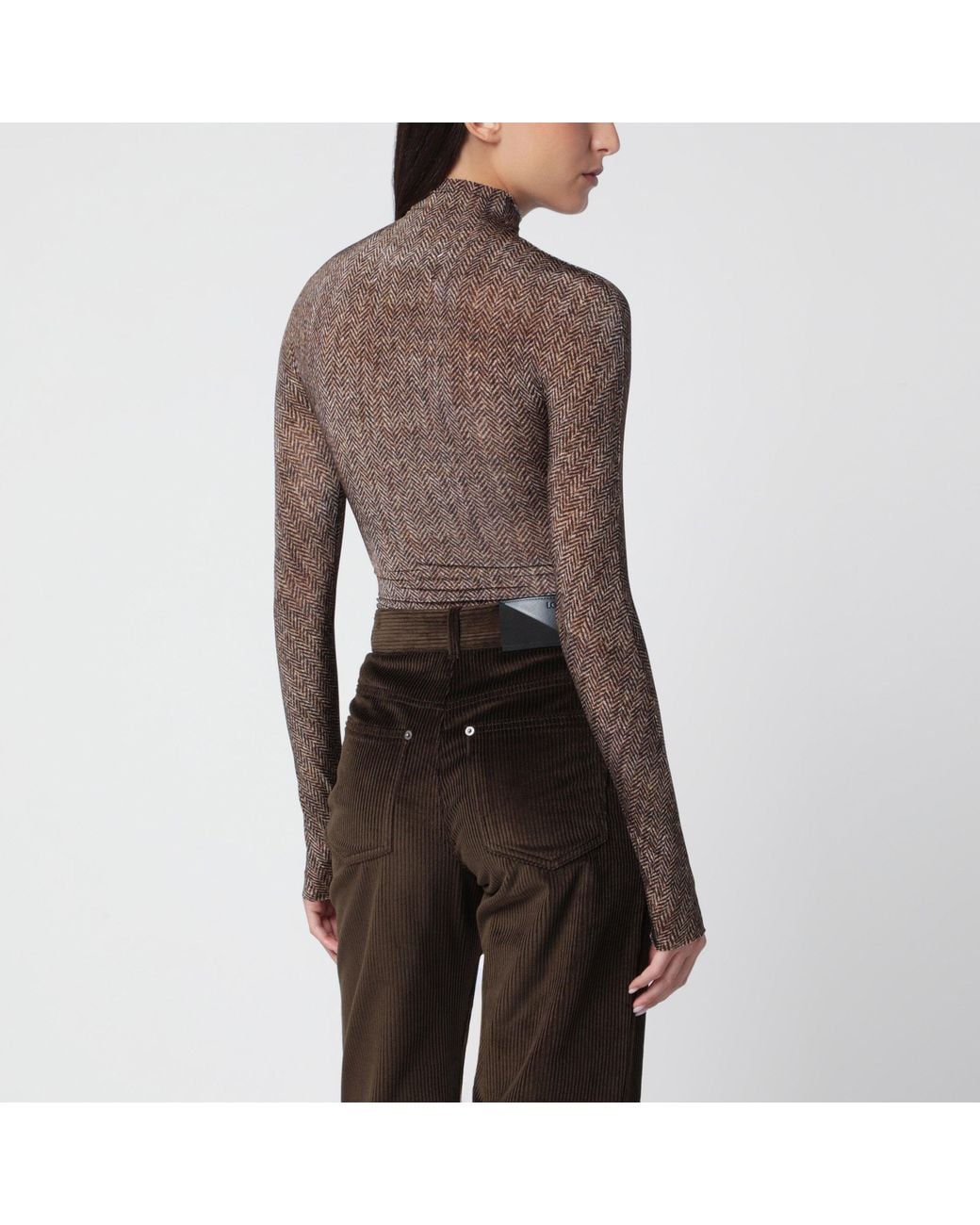 Maison Margiela Brown Turtleneck Bodysuit With Herringbone Pattern