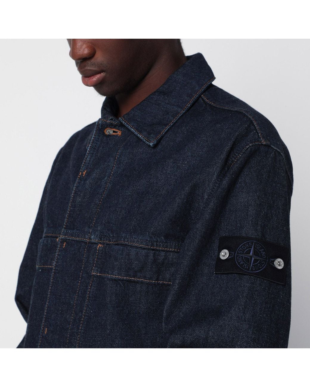 Stone Island Blue Dark Denim Shirt Jacket for men
