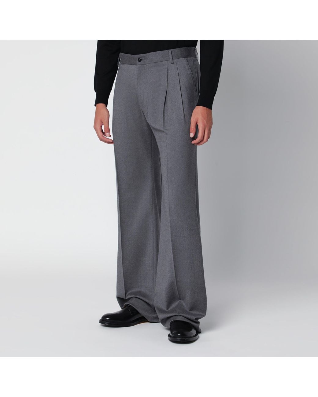 Dolce & Gabbana Gray Mélange Flannel Pleated Trousers for men