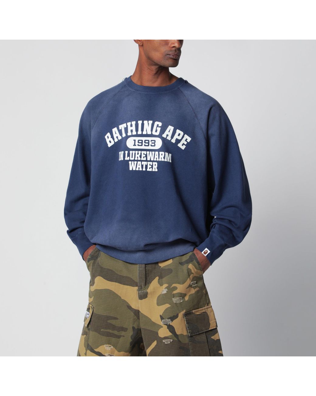 A Bathing Ape Blue Faded Sweatshirt With Logo Print for men