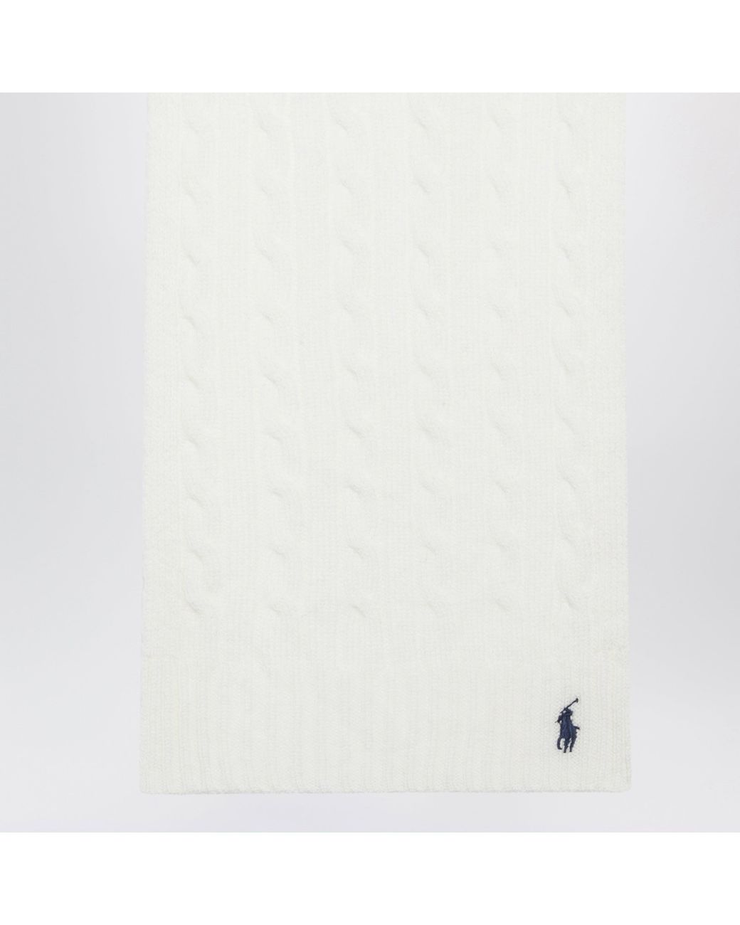 Polo Ralph Lauren White Cream Cableknit Wool And Cashmere Scarf