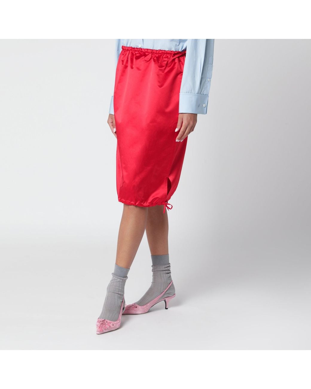 Prada Red Silk Skirt
