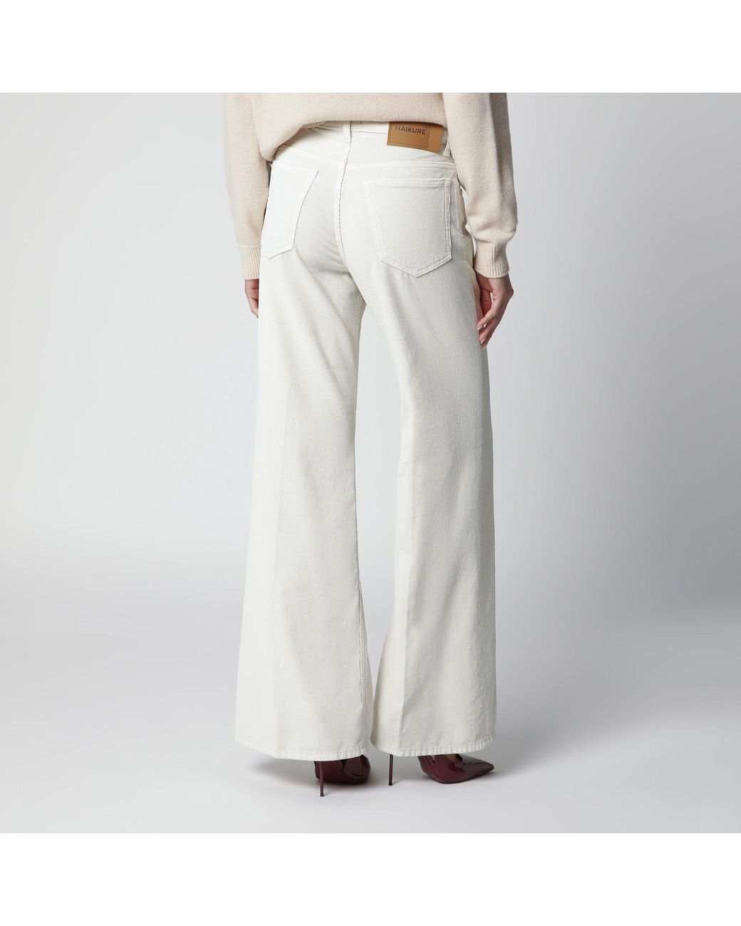 Haikure White Velvet Cotton Trousers