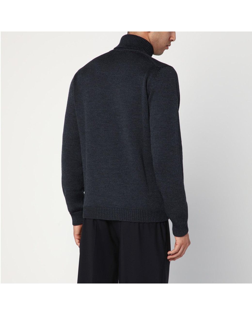 Roberto Collina Blue Anthracite Wool Turtleneck Sweater for men