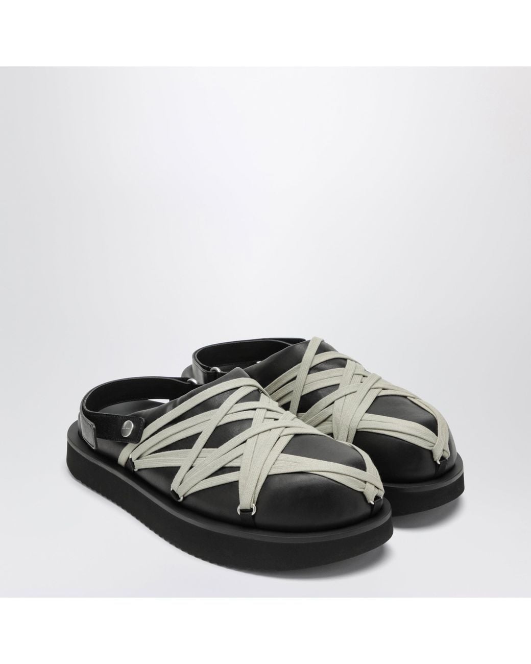 Rick Owens Black Megalace Mules With Leather Criss-Cross Laces for men