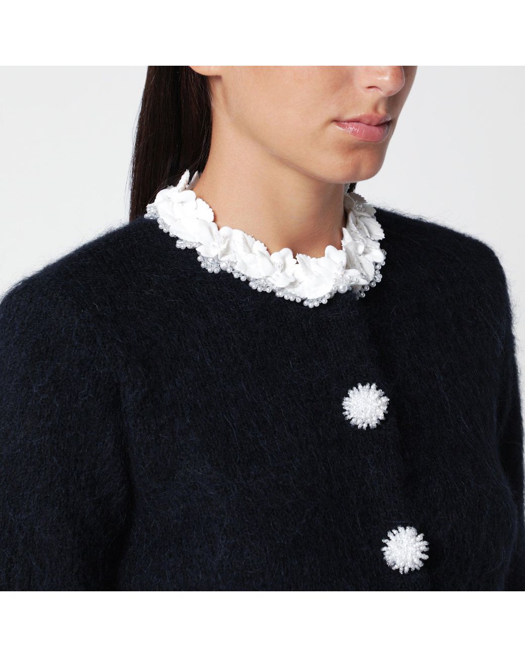 Self-Portrait Black Alpaca Sweater With Flowers