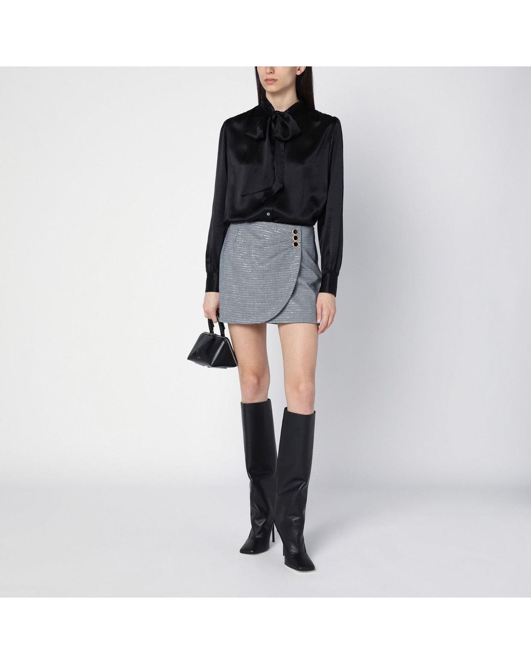 Alessandra Rich Black Silk Shirt With Bow
