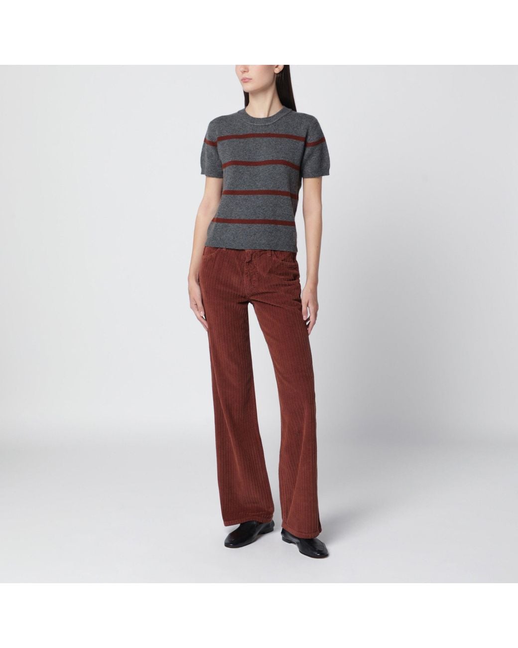 Alexandra Golovanoff Gray Mini Andre Stripes 21 Cashmere T-Shirt