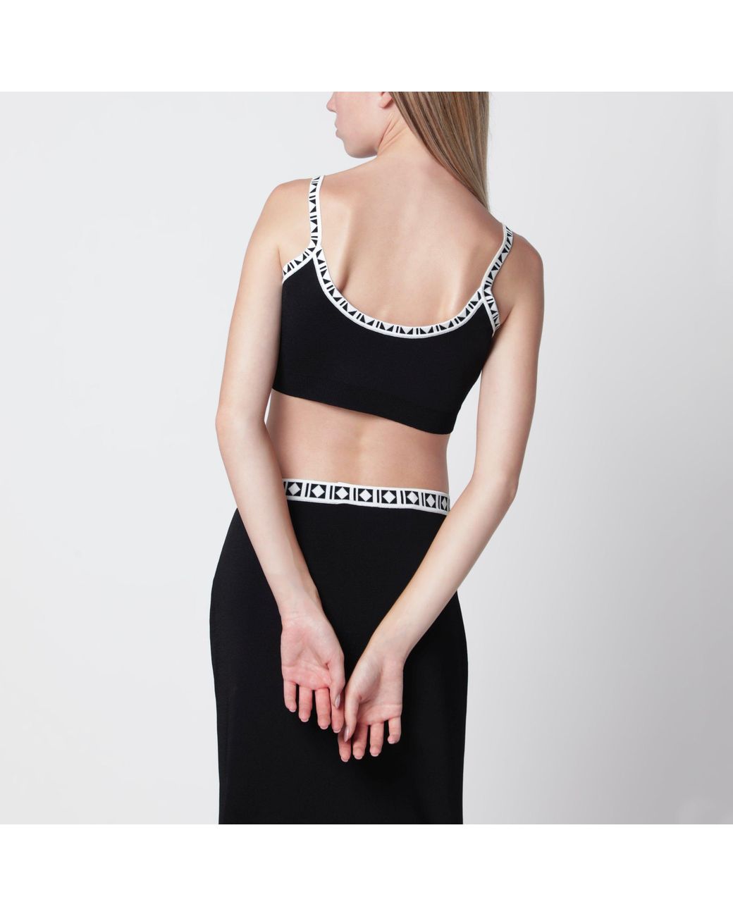 Versace Black Viscose-Blend Cropped Top With Jacquard Details