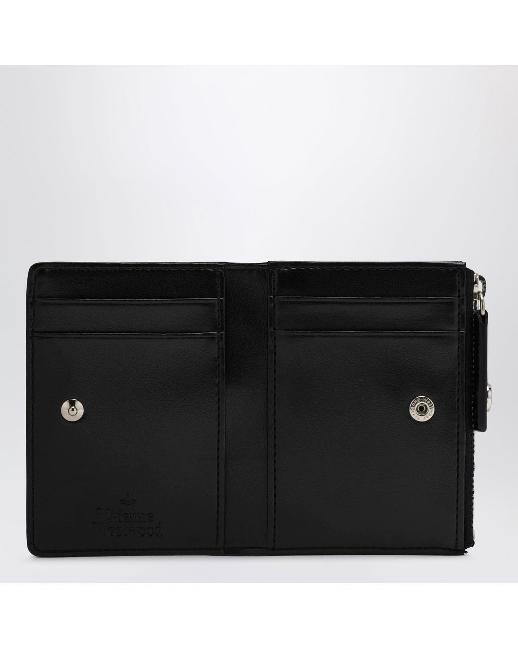 Vivienne Westwood Black Slim Flap Card Holder With Crystal-Embellished Orb Bas Relief
