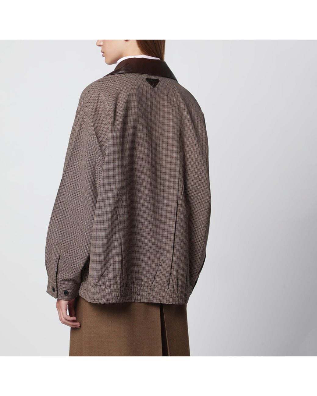 Prada Brown Tobacco Houndstooth Wool Blouson