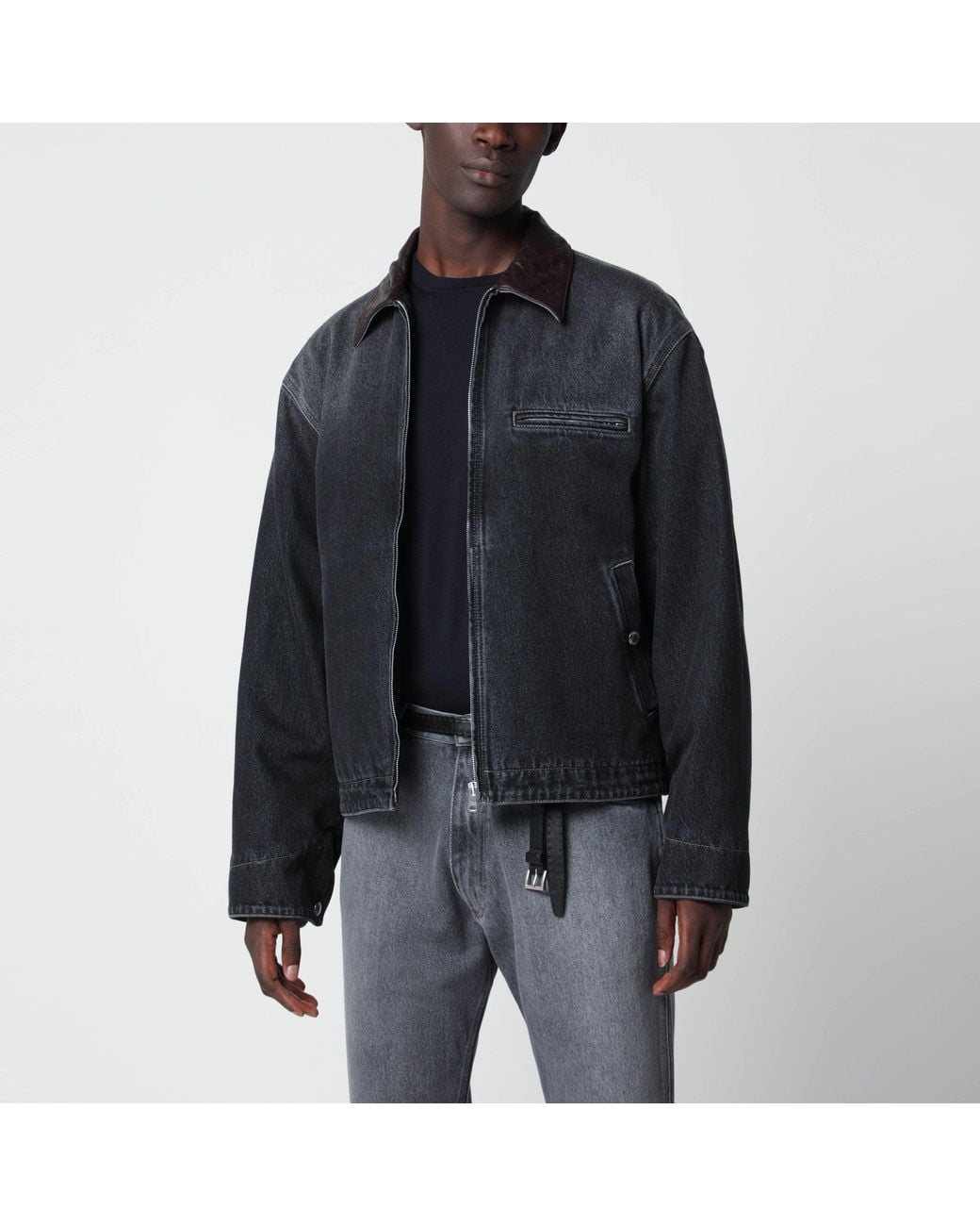 Prada Black Zip-Up Denim Jacket With Vintage Effect for men
