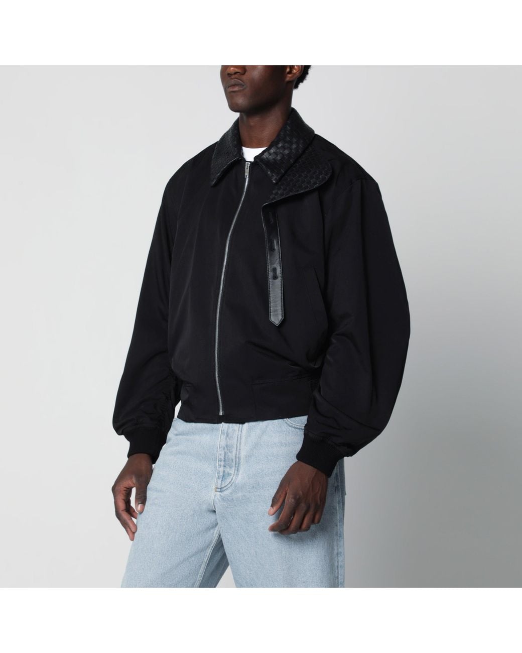 Bottega Veneta Black Zip-Up Jacket With Intrecciato Collar for men