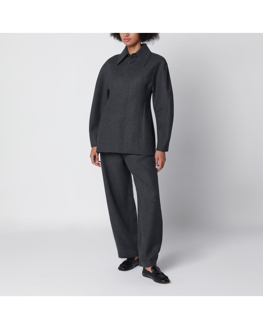 Cordera Black Curved-Leg Wool Trousers With Hook Closure