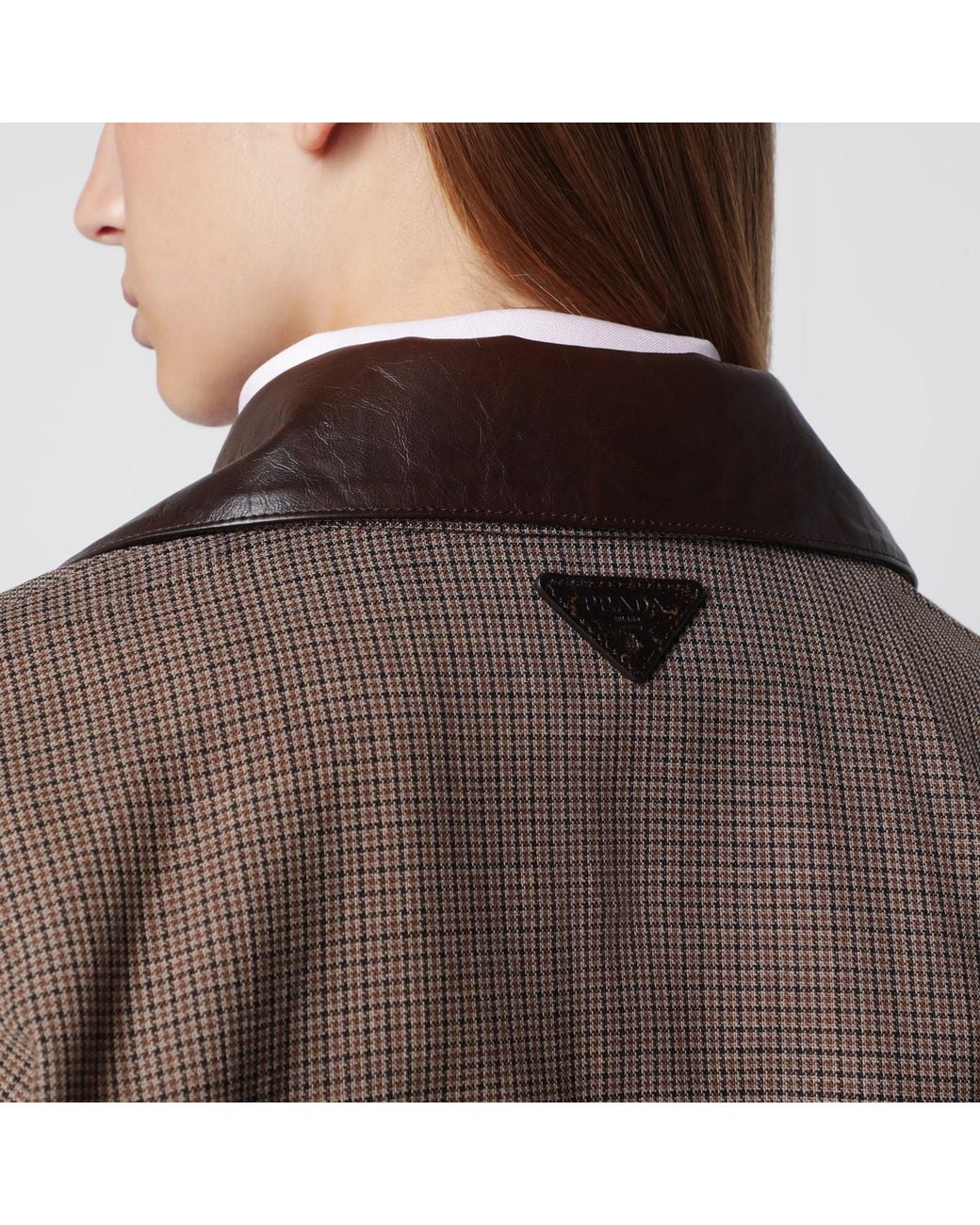 Prada Brown Tobacco Houndstooth Wool Blouson