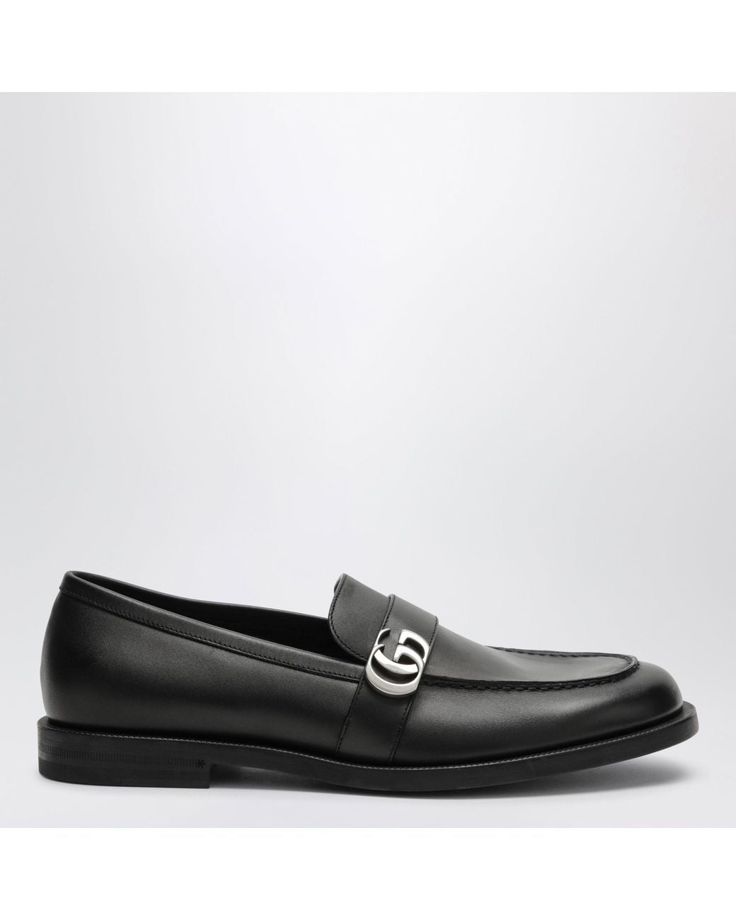Gucci Black Brushed Leather Loafers With Double G for men