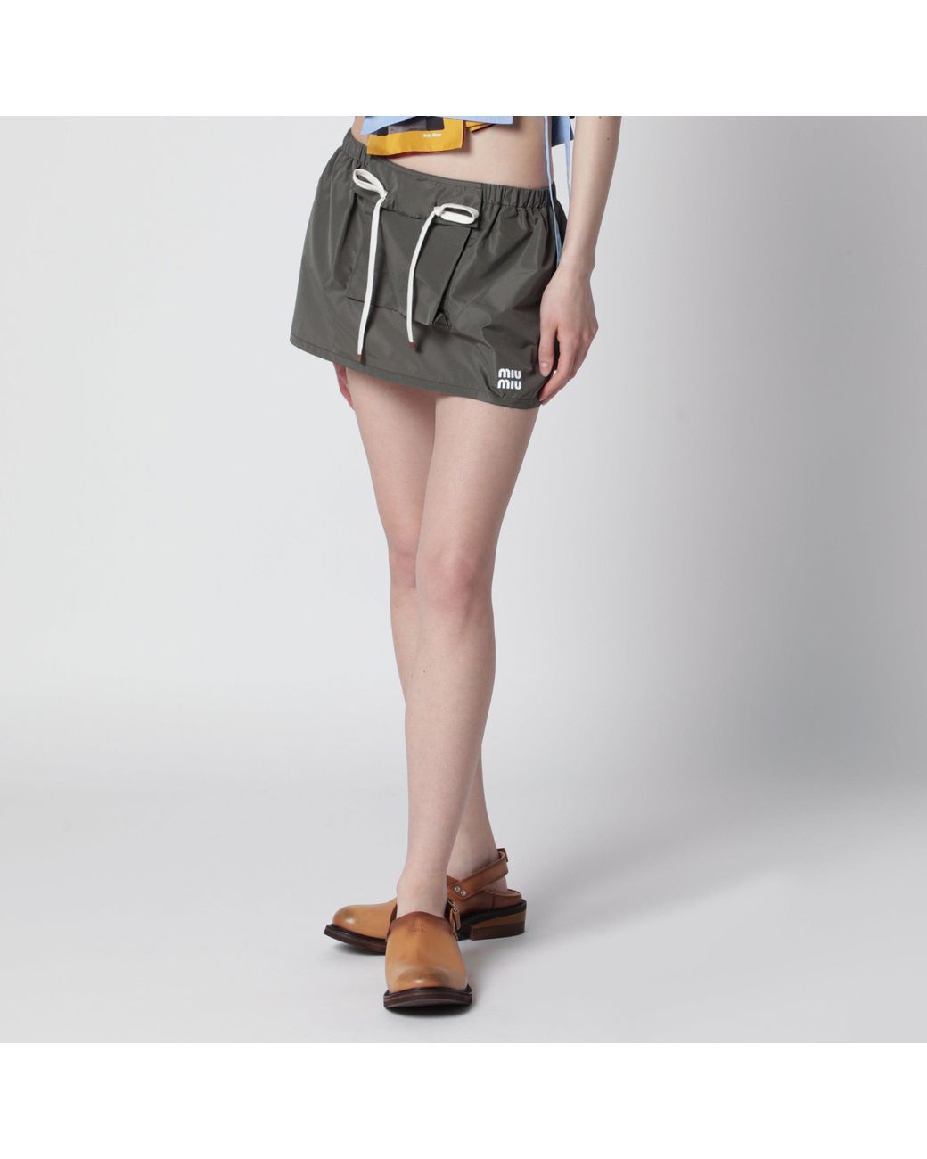 Miu Miu Black Tela Tec Miniskirt With Front Pocket