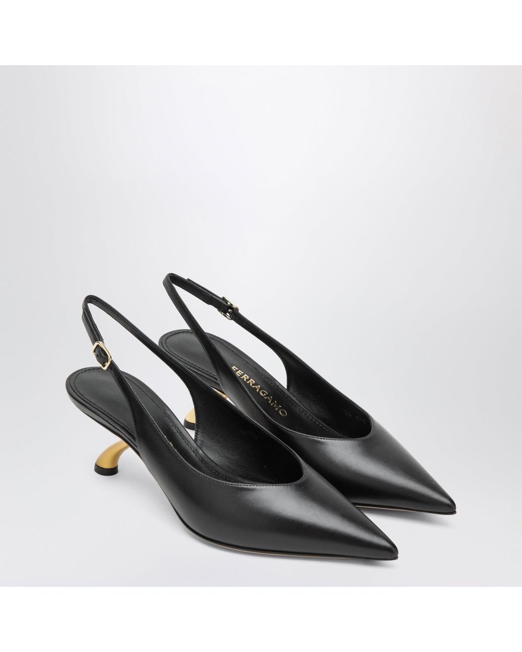 Ferragamo Black Slingback With Sculptural S Heel