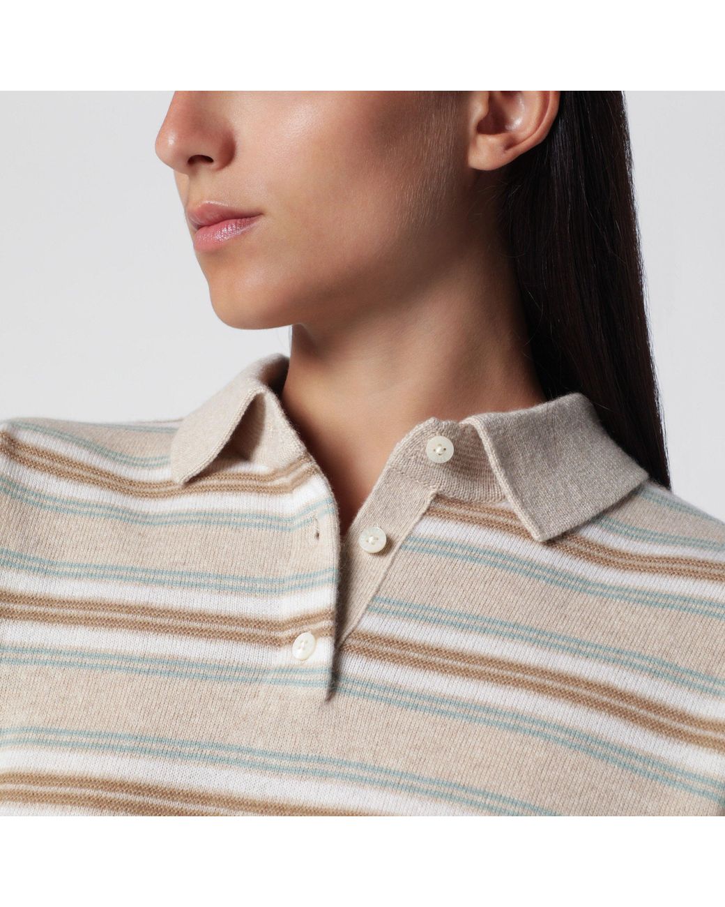 Guest In Residence Gray Collegiate Stripe Polo Sweater Sandstone