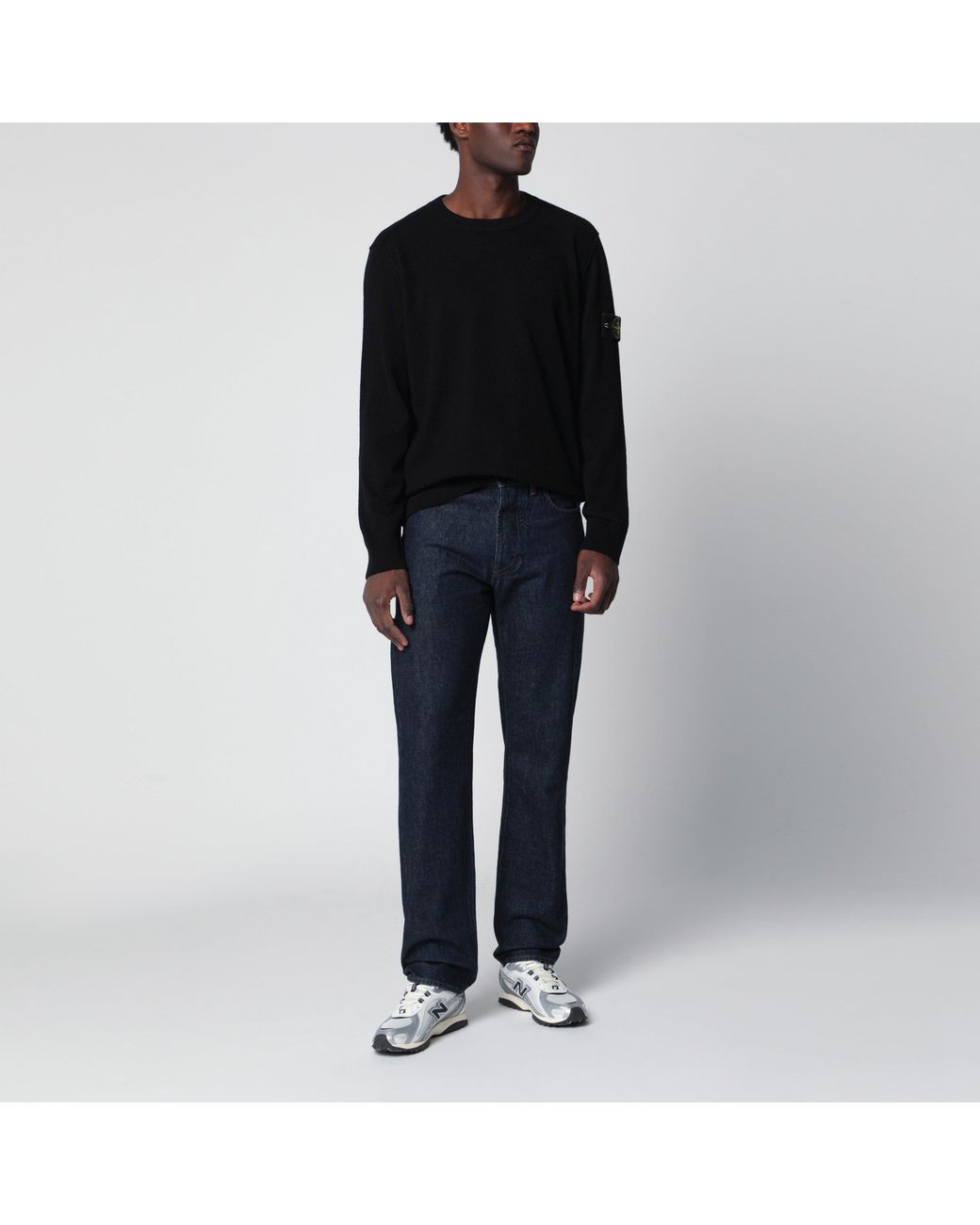 Stone Island Black Wool Crew-Neck Sweater for men