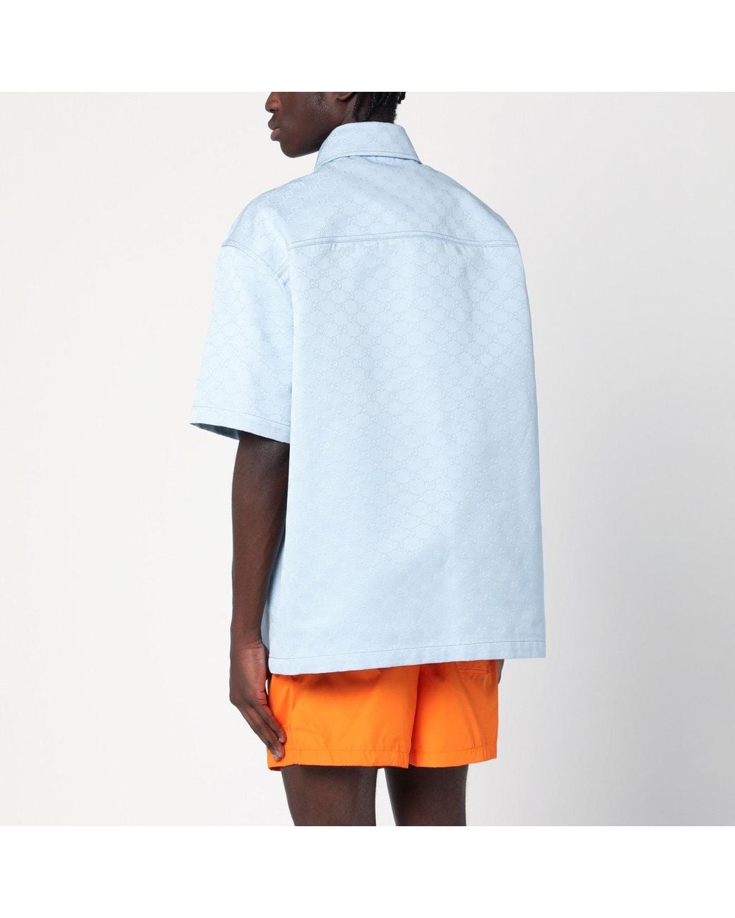 Gucci Blue Cotton Shirt With Gg Jacquard for men