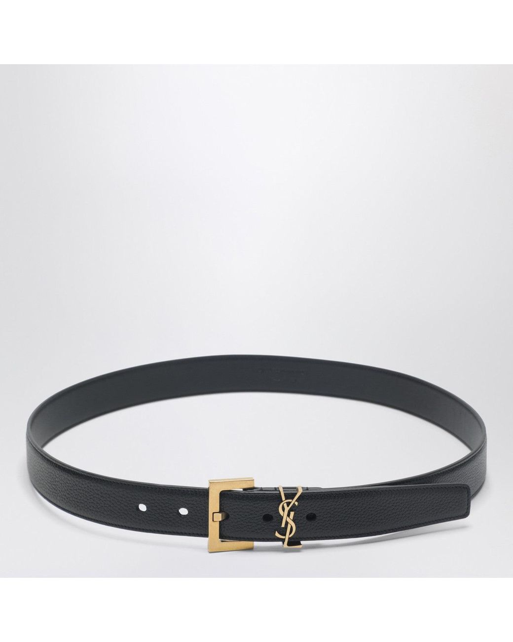 Saint Laurent Black Cassandre Leather Belt for men