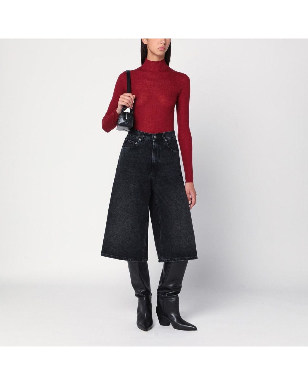 6397 Red Bordeaux Semi-Sheer Turtleneck