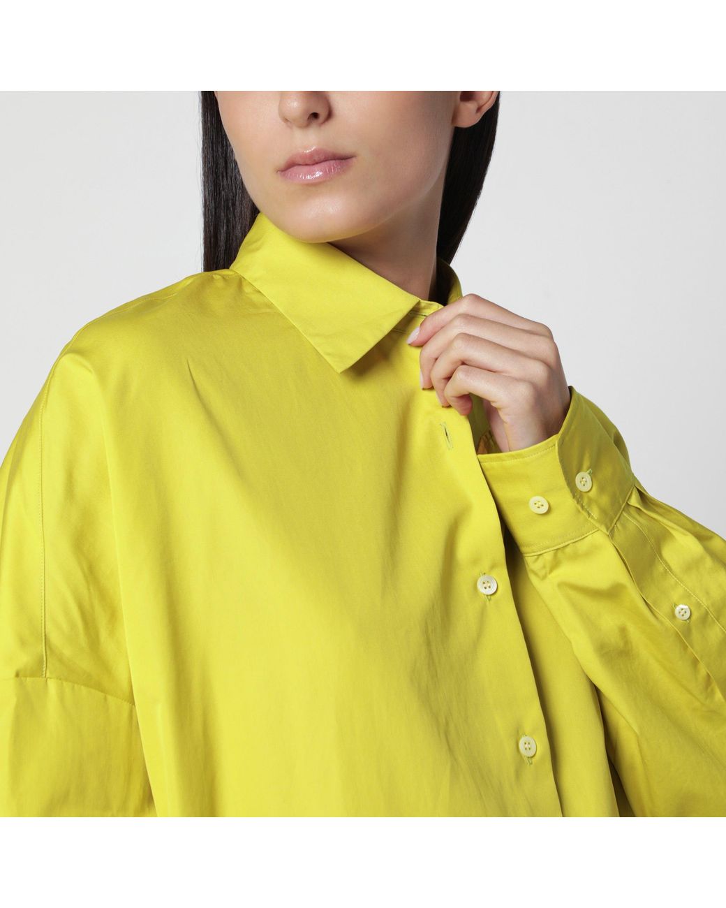 Dries Van Noten Yellow Oversized Lime Cotton Poplin Shirt