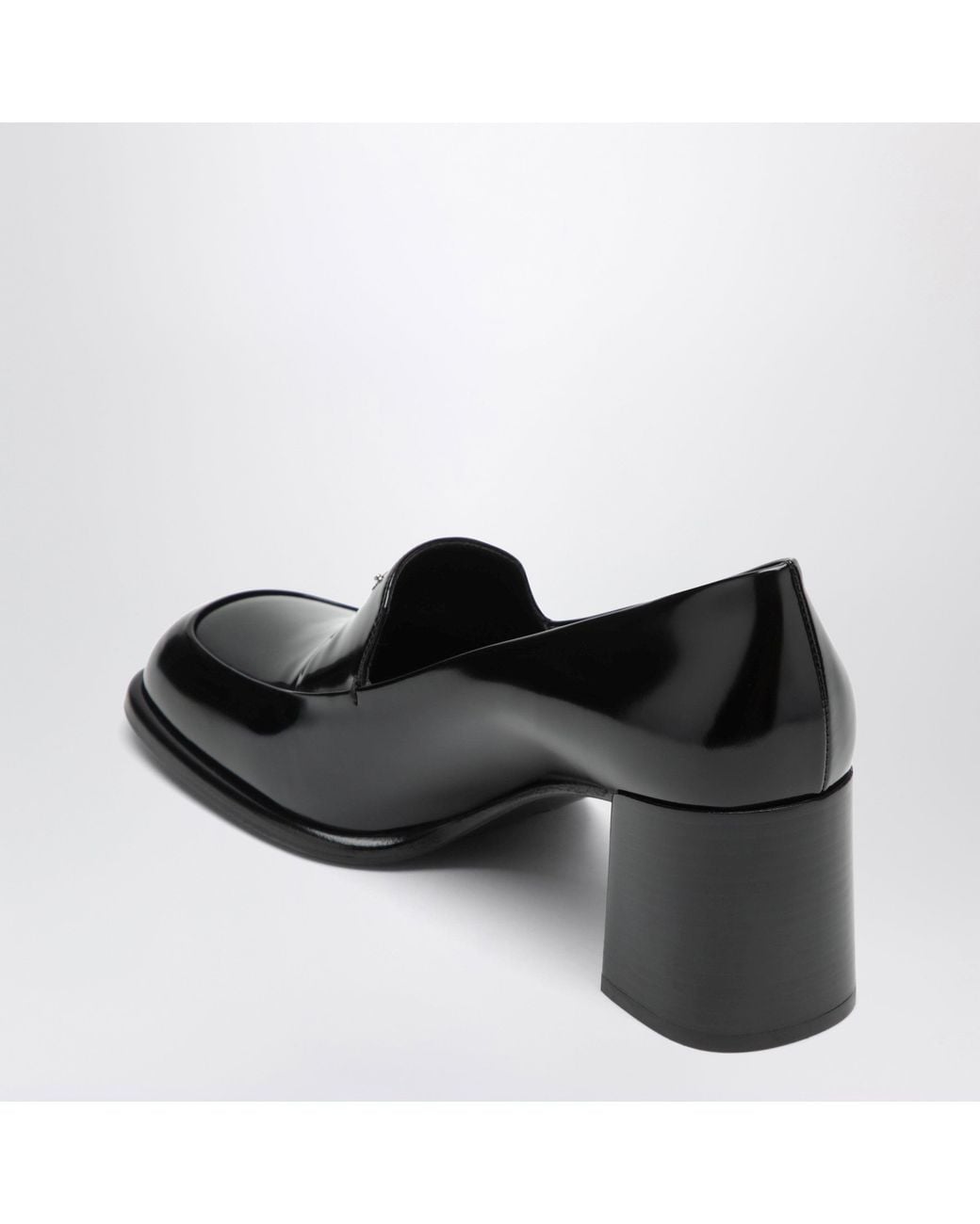 Prada Black Brushed Leather Heeled Loafers