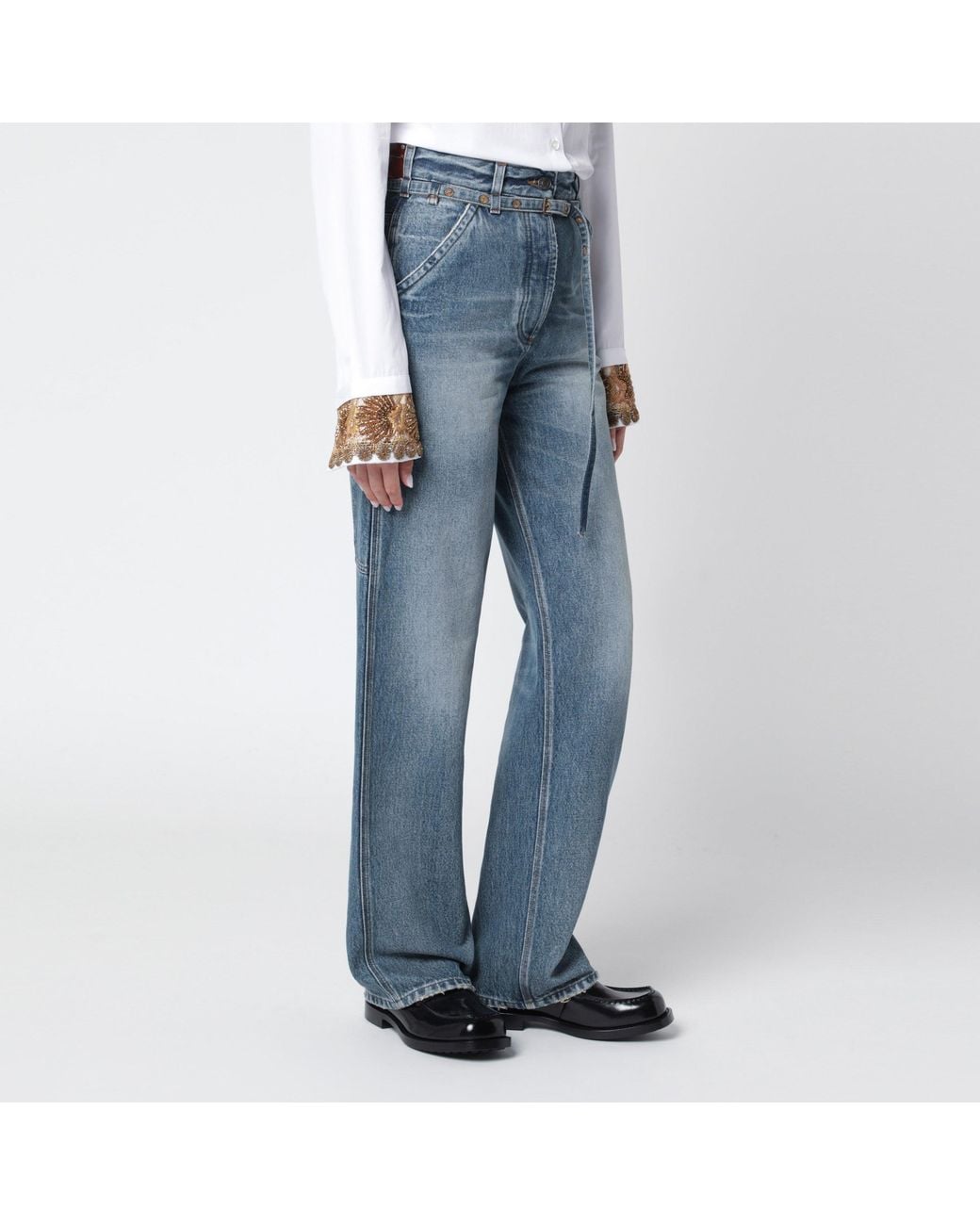 Dries Van Noten Blue Washed-Effect Jeans With Belt
