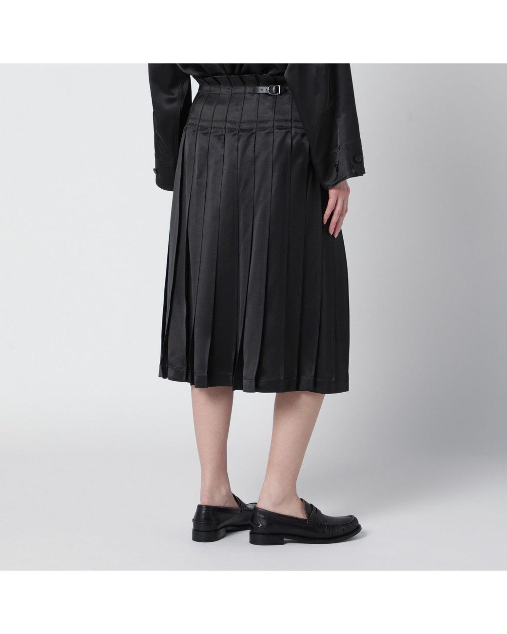 DURAZZI MILANO Black Dark Grey Glossy Viscose Pleated Skirt
