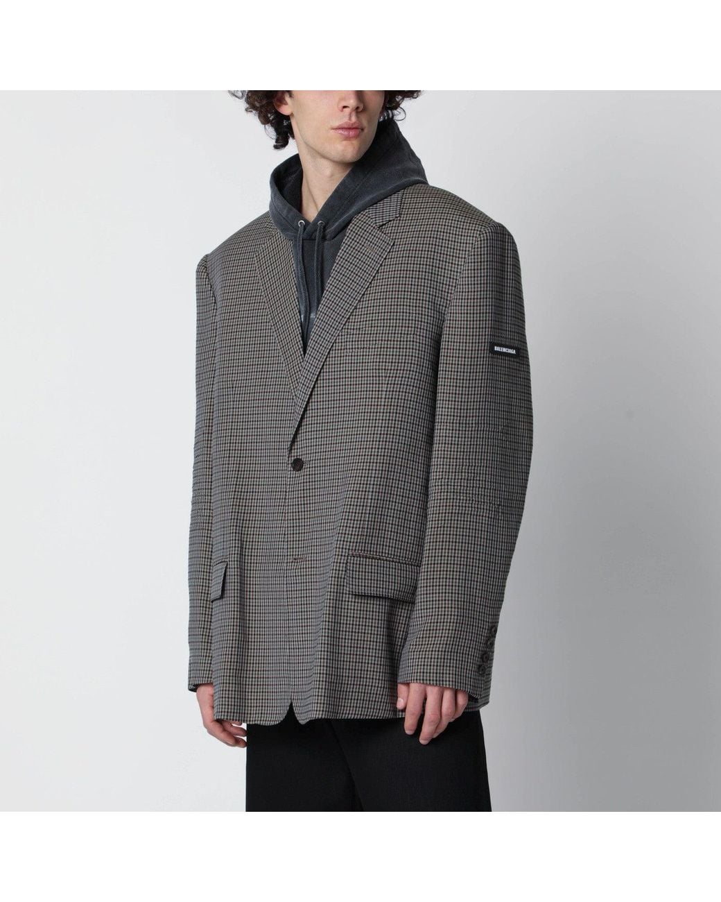 Balenciaga Gray Khaki And Gingham Jacket for men