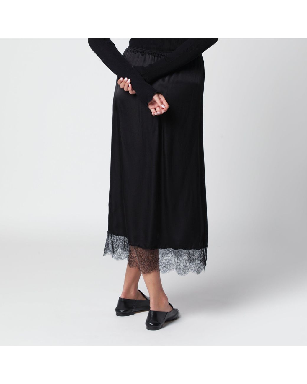 Anine Bing Black Shelby Silk Satin Skirt