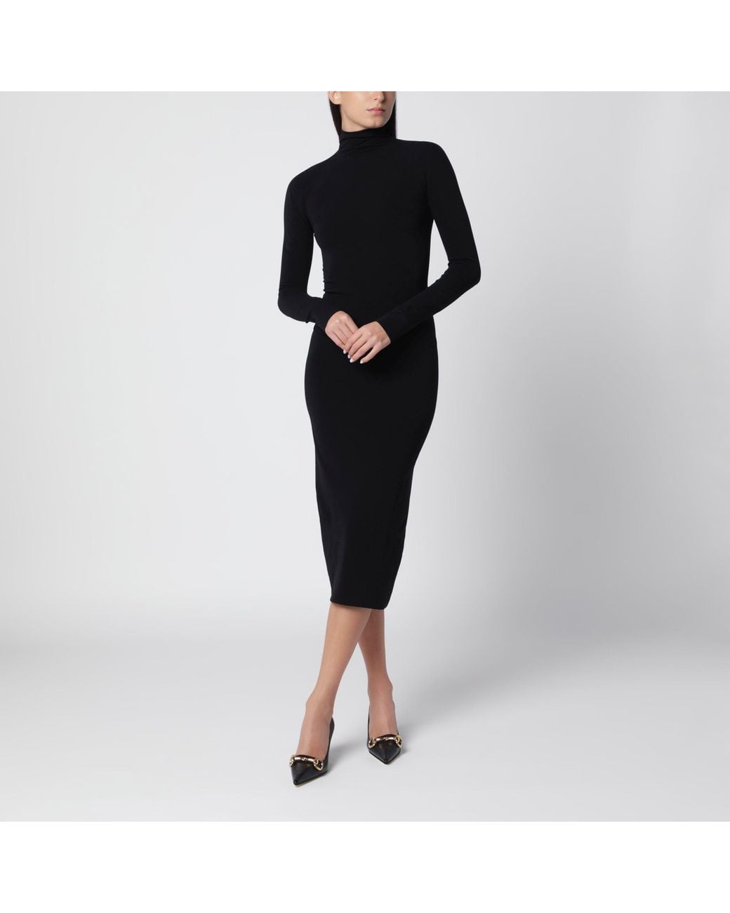Gucci Black Midi Turtleneck Dress