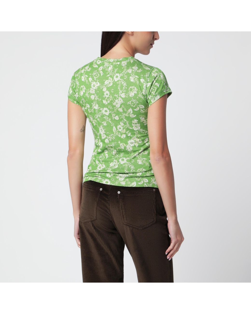 Loewe Green Slim T-Shirt With Floral Jacquard Pattern