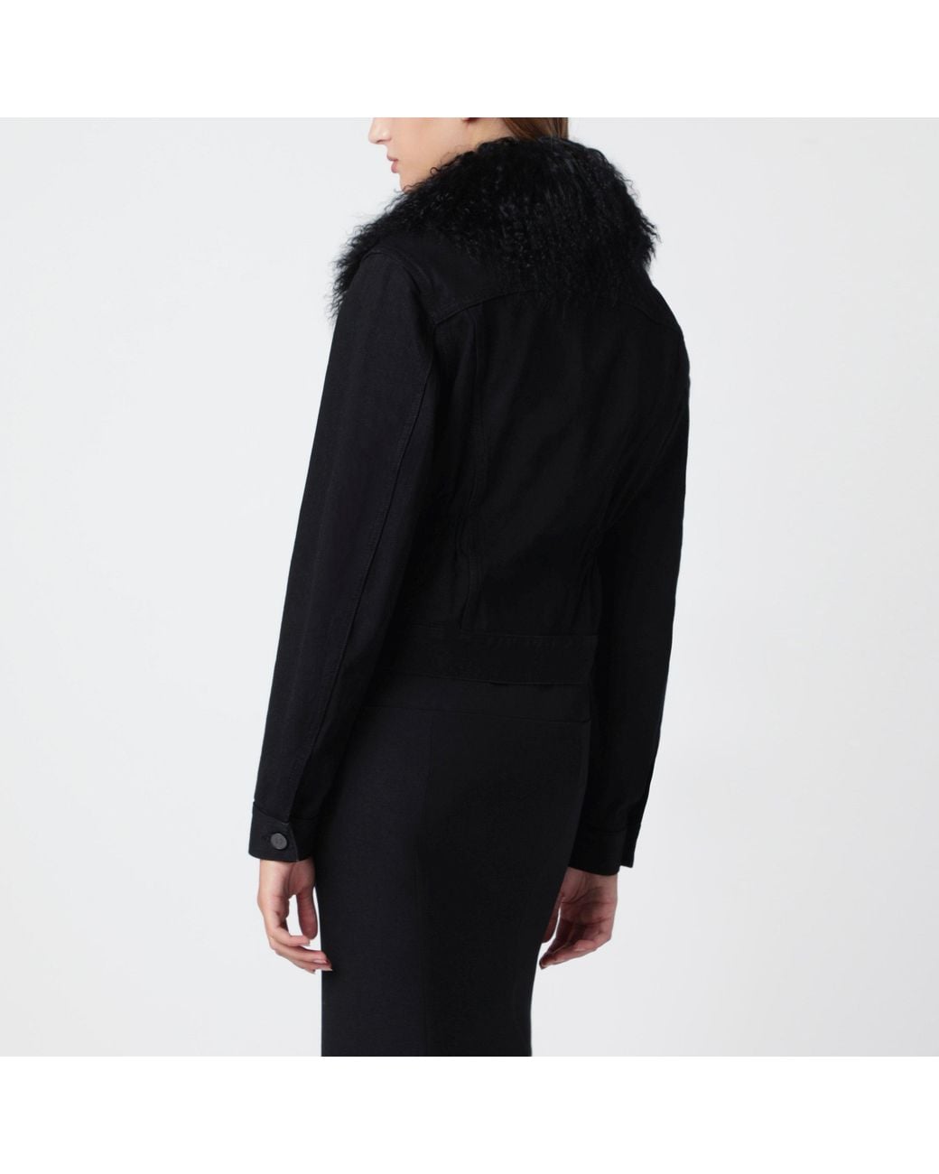 Alaïa Black Denim Jacket With Curly Faux Fur Collar