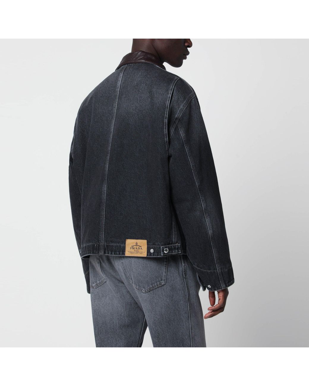 Prada Black Zip-Up Denim Jacket With Vintage Effect for men