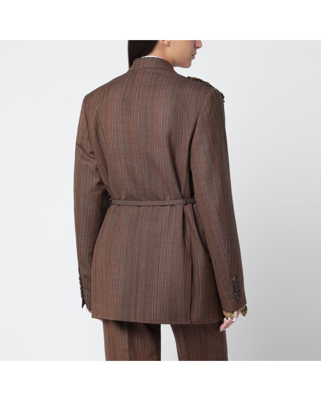 Dries Van Noten Brown Pinstripe Jacket With Sequin Embroidery