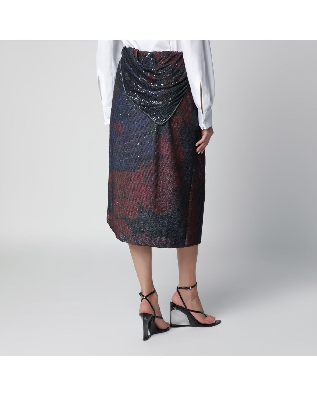 Maison Margiela Black Printed Draped Sequin Maxi Skirt