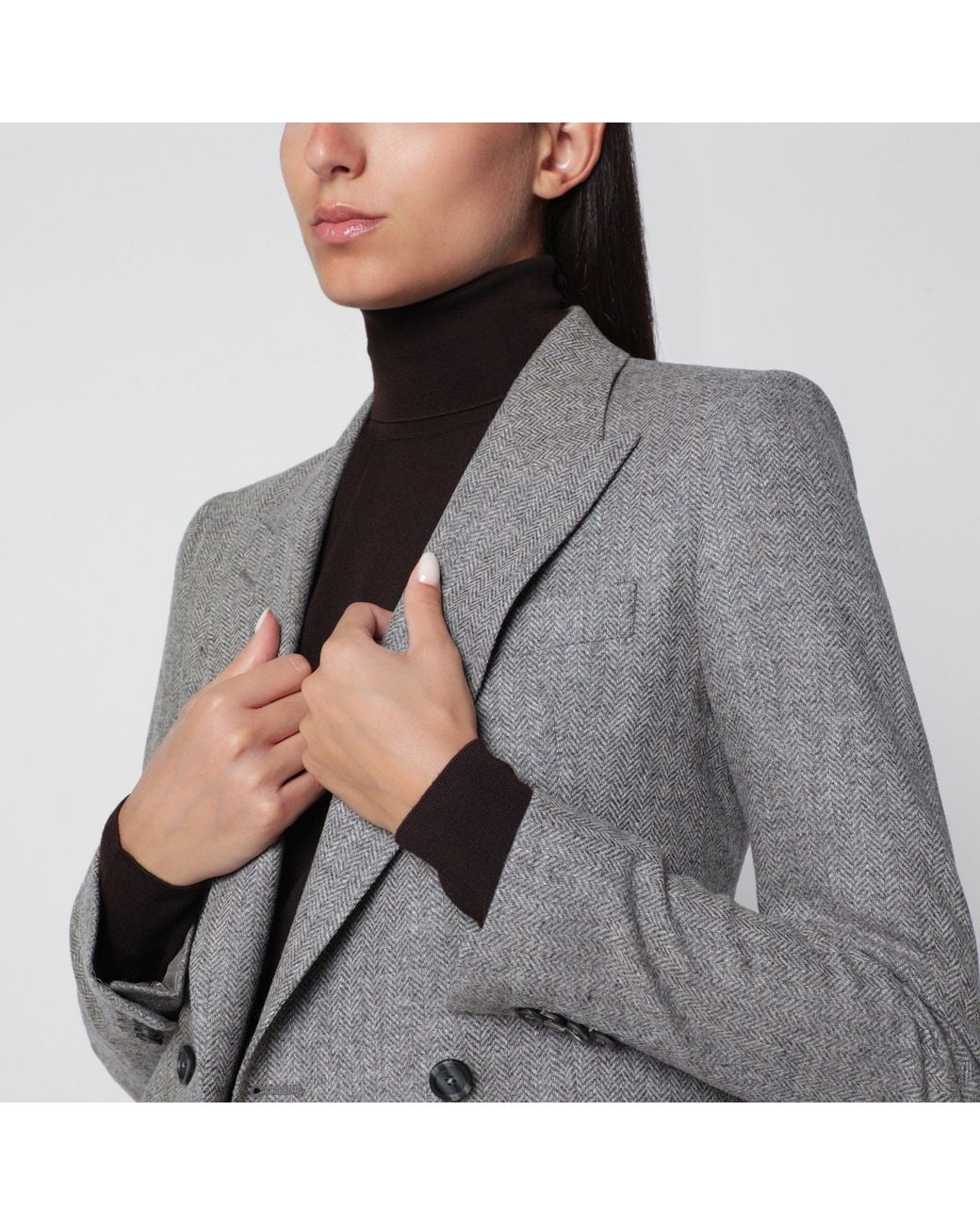 Tagliatore Gray Double-Breasted Jacket With Herringbone Pattern