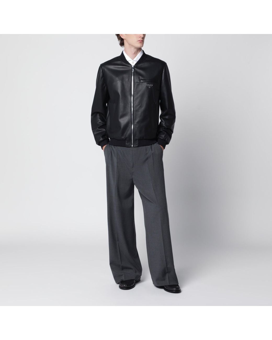 Bomber Con Zip Nero di Prada in Black da Uomo