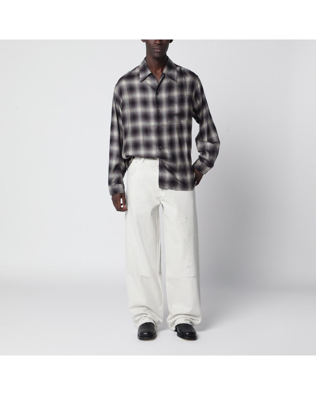 Our Legacy Black Every Checked Tencel Shirt for men