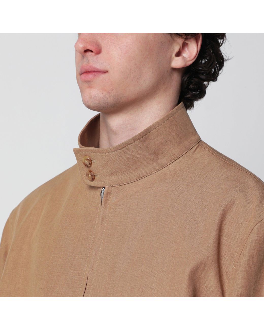 Lardini Brown Camel Linen-Blend Jacket for men