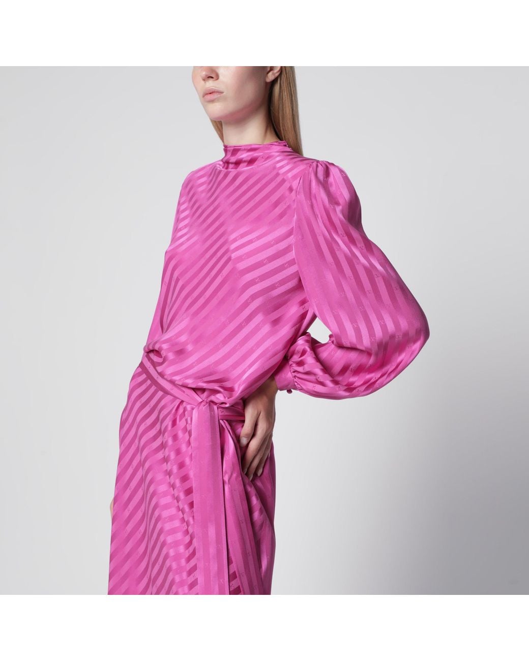 Valentino Pink Fuchsia Silk Jacquard Midi Dress