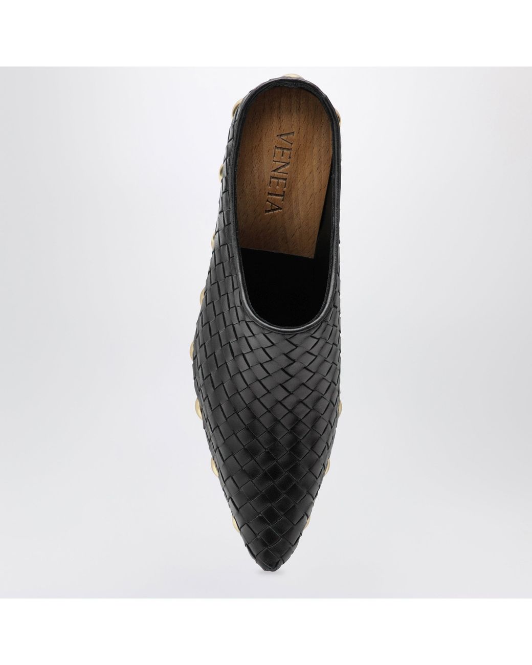 Bottega Veneta Black Gondola Studded Woven Leather Clogs