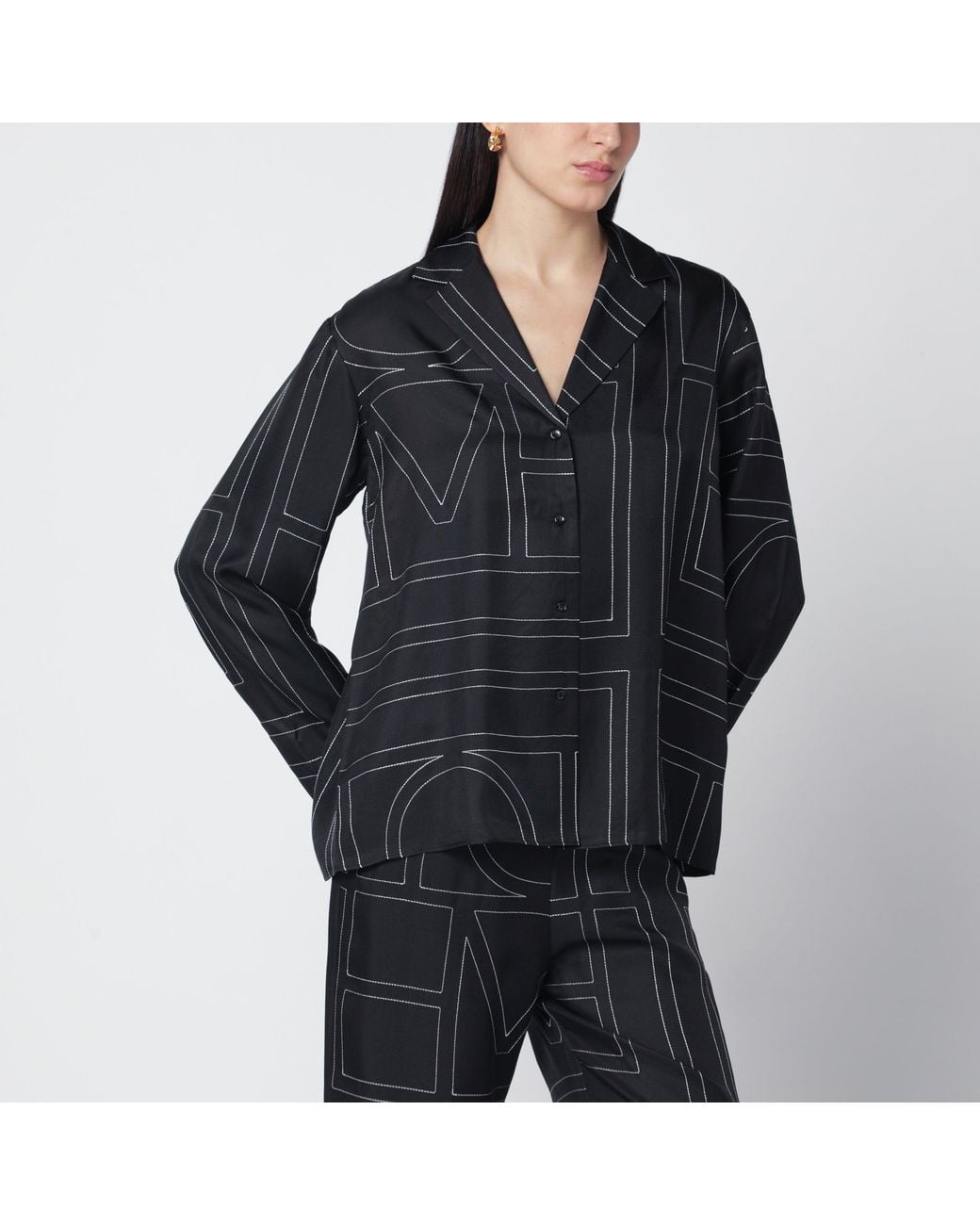 Totême Black Silk Monogram Shirt