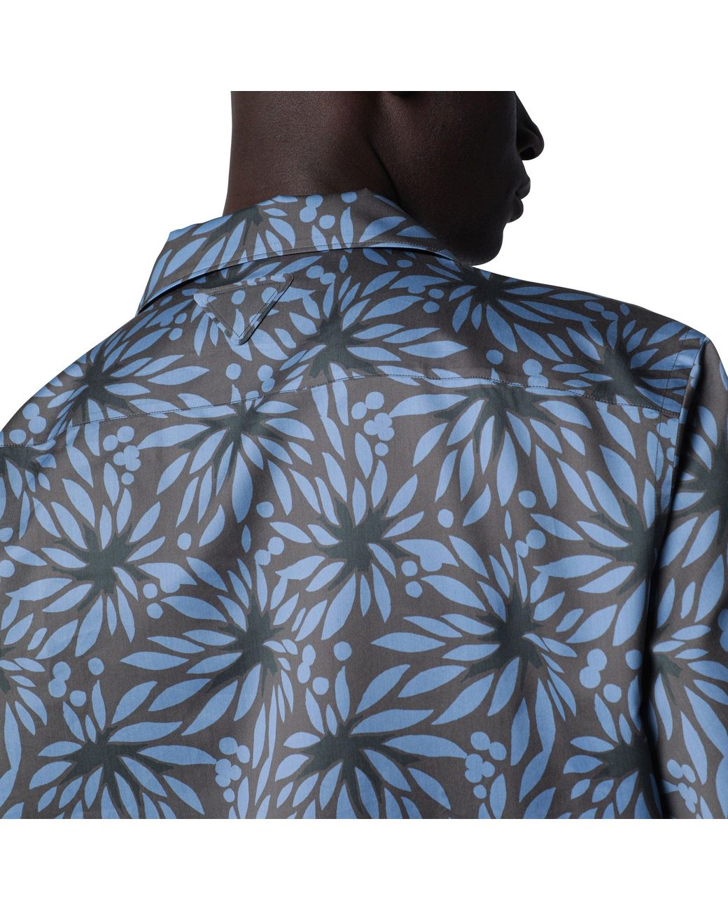 Prada Blue Hematite/ Floral Print Bowling Shirt for men