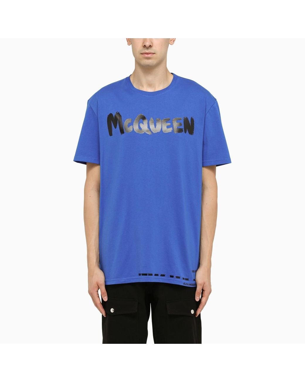 Alexander McQueen Alexander Mc Queen Blue T Shirt With Graffiti Print ...