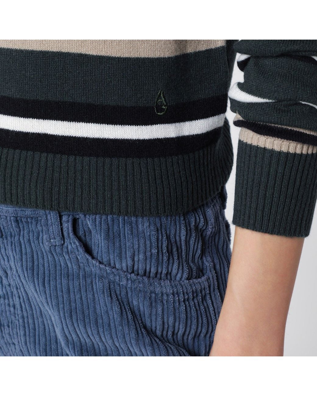 Alexandra Golovanoff Black Anna Stripes Light Sapin 21 Cashmere Polo Shirt